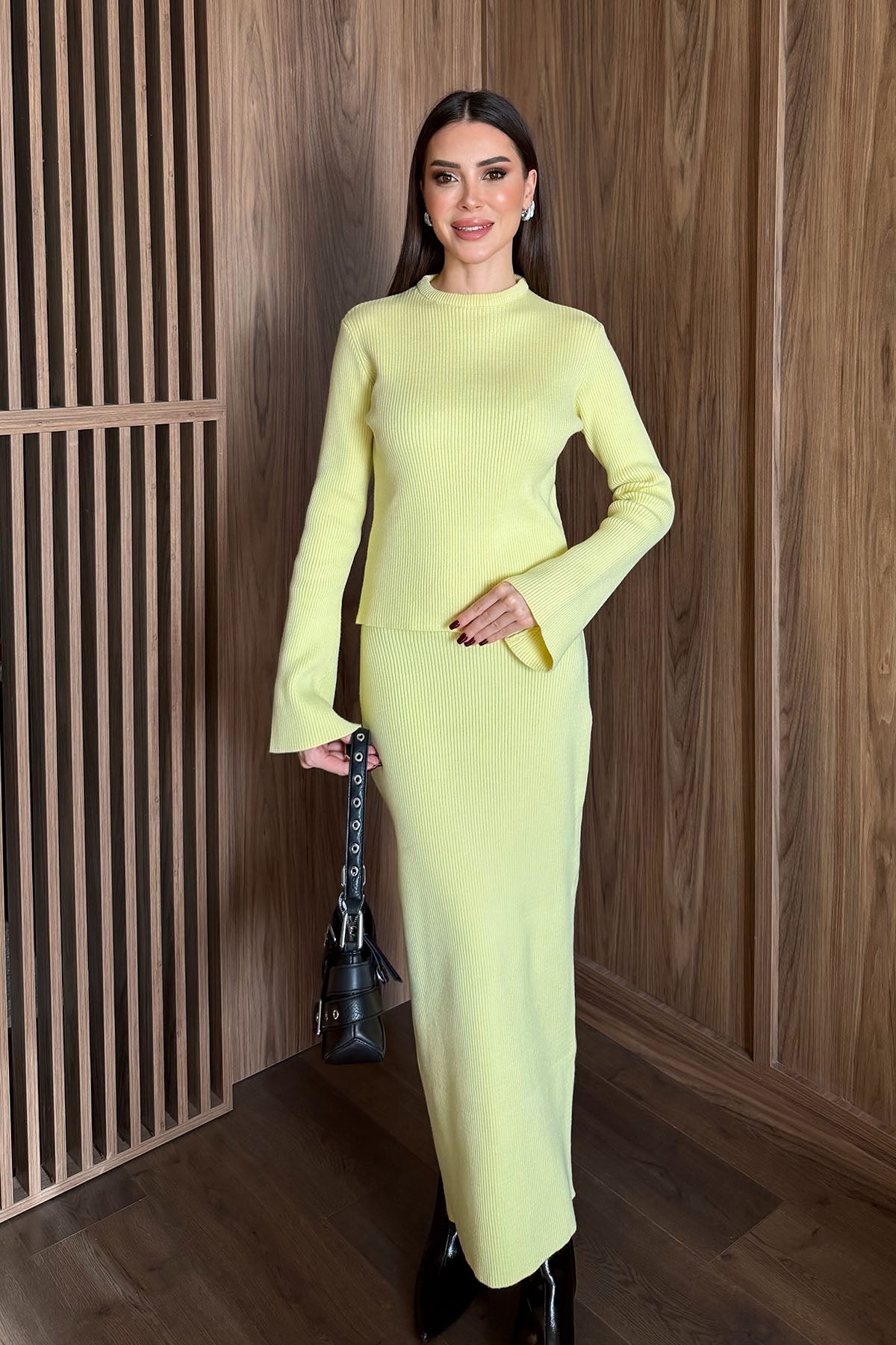 Kadın Triko Etekli Takım Tereyağı