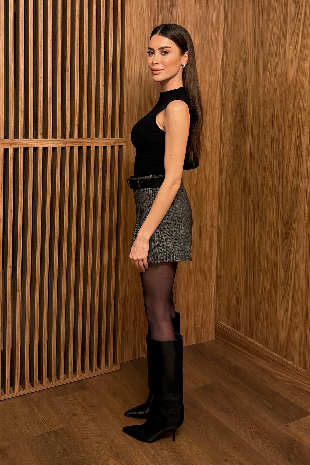 Kadın Dokulu Pileli Etek Antrasit