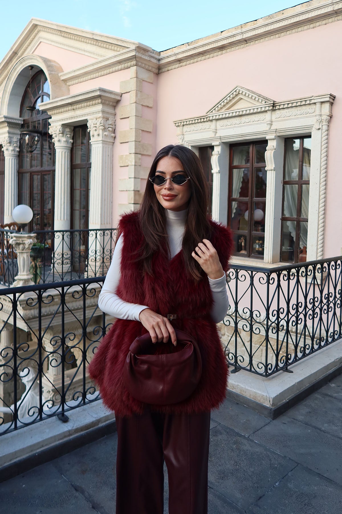 Kadın Kürklü Yelek Bordo