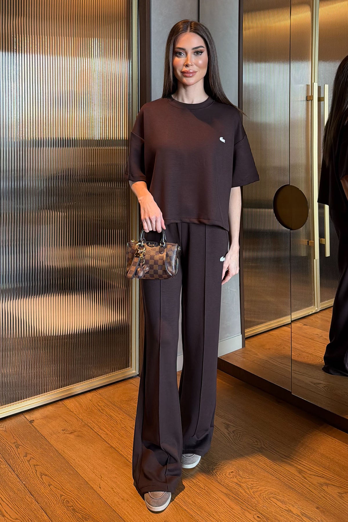 Kadın Nervür Detaylı İkili Rahat Takım Acı Kahve