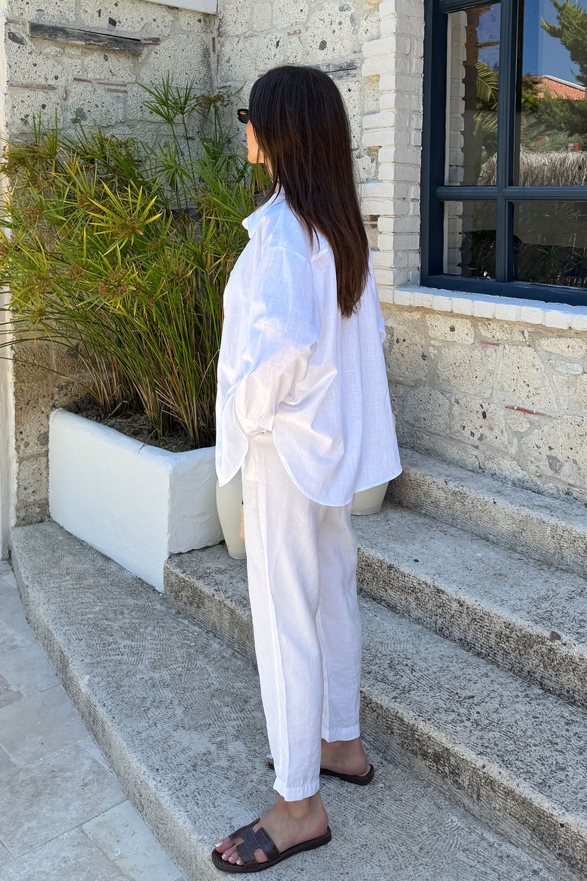 Kadın Organik Pamuklu Basic Gömlek Ekru