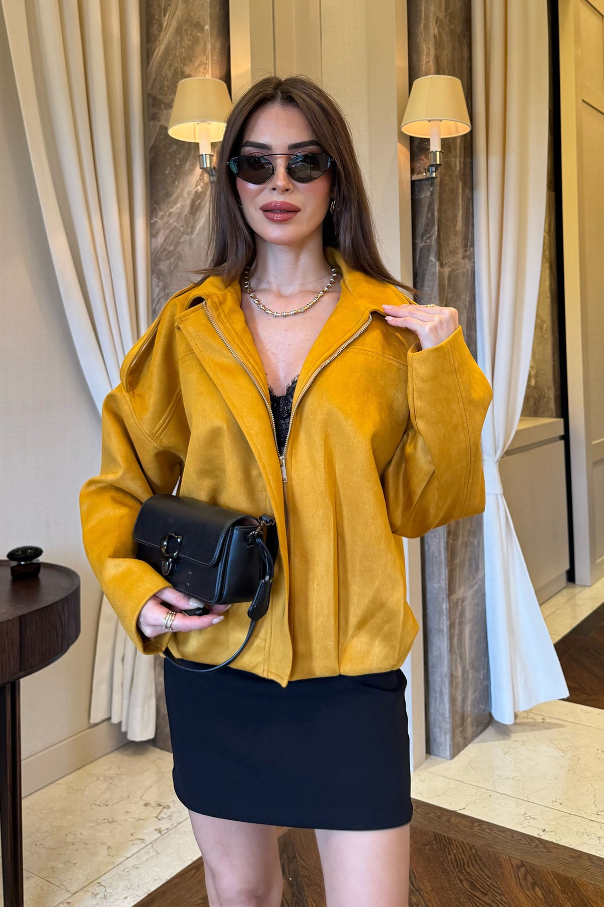 Kadın Süet Ceket Hardal