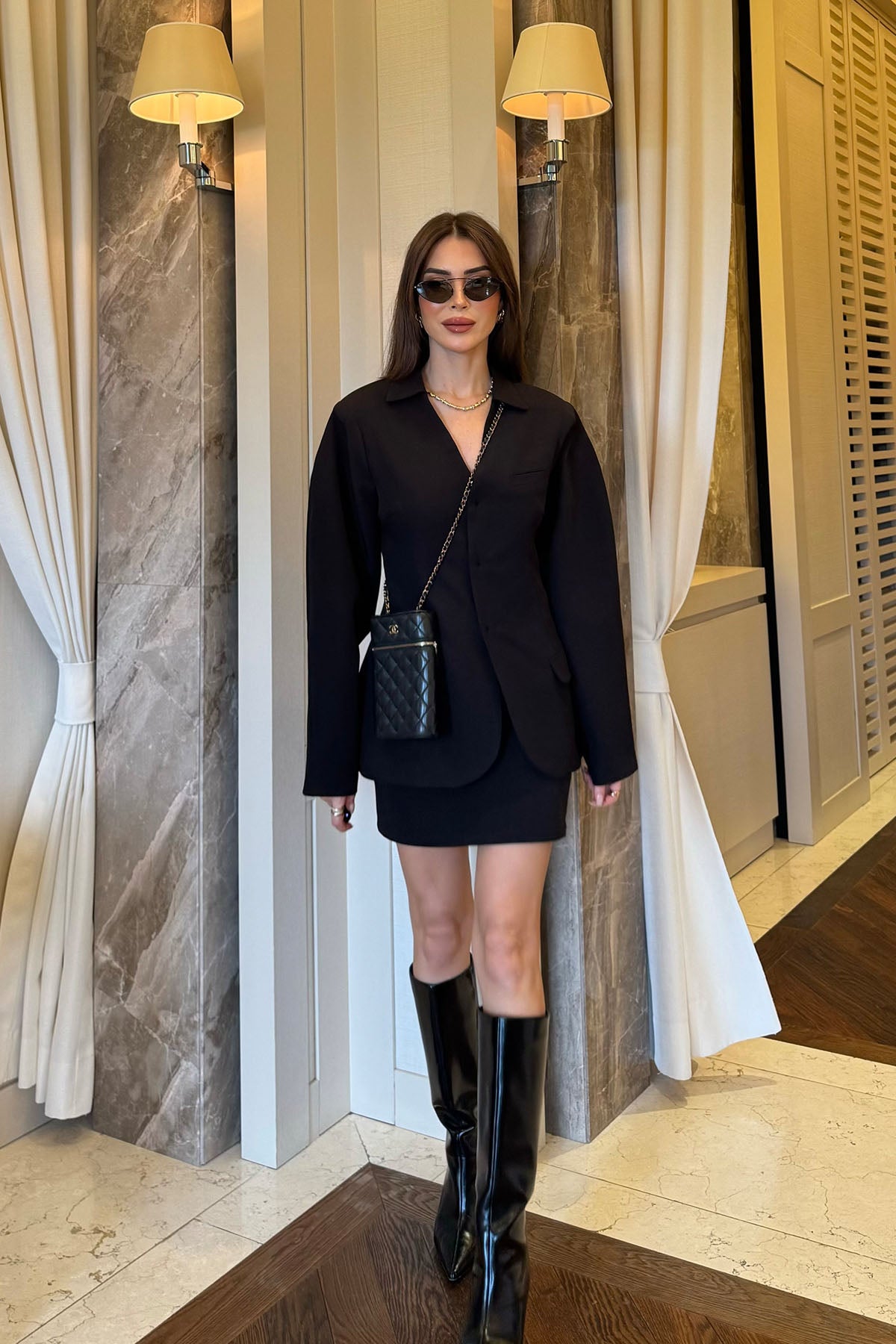 Kadın Blazer Etekli Takım Siyah