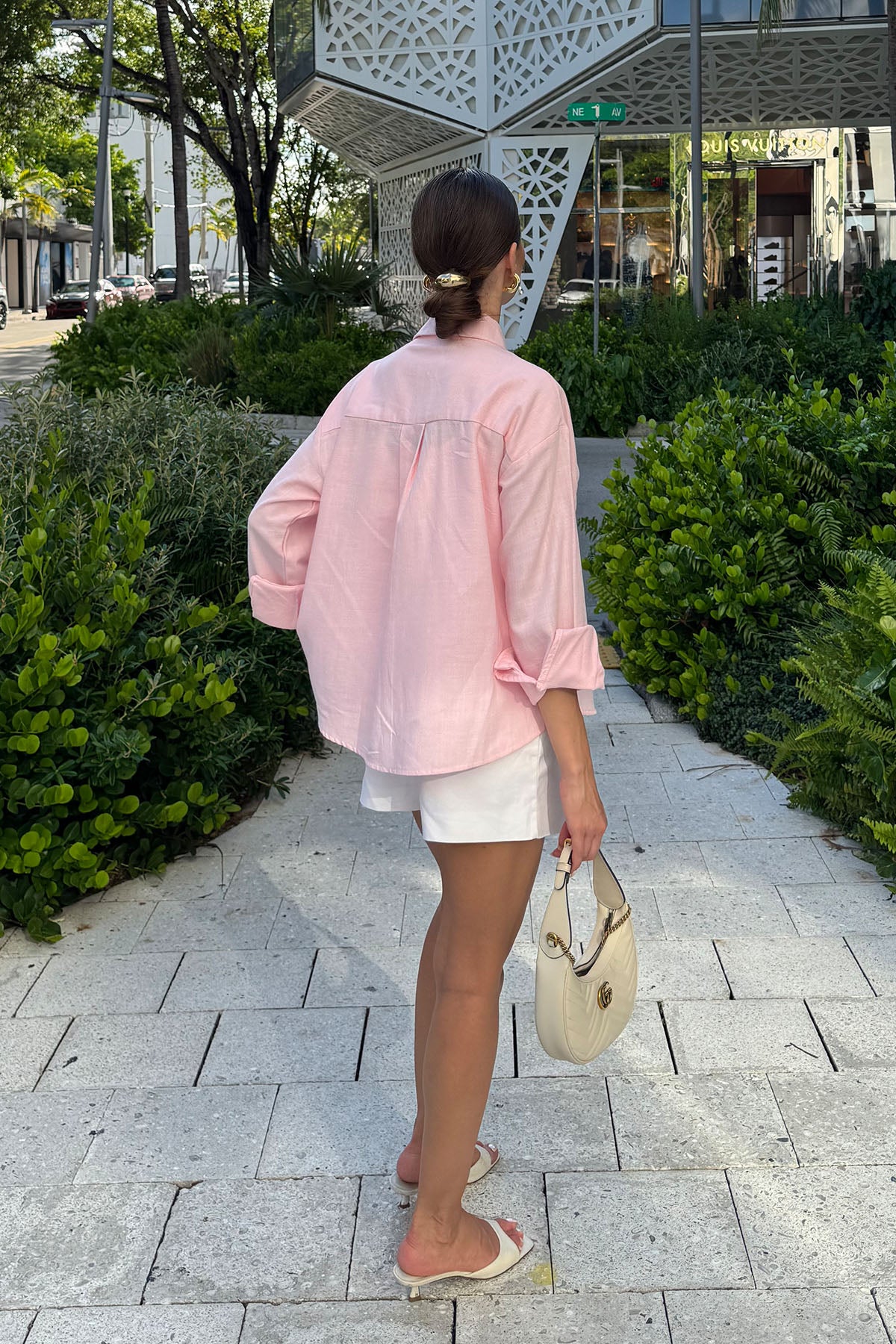 Kadın Organik Pamuk Oversize Kısa Gömlek Pembe