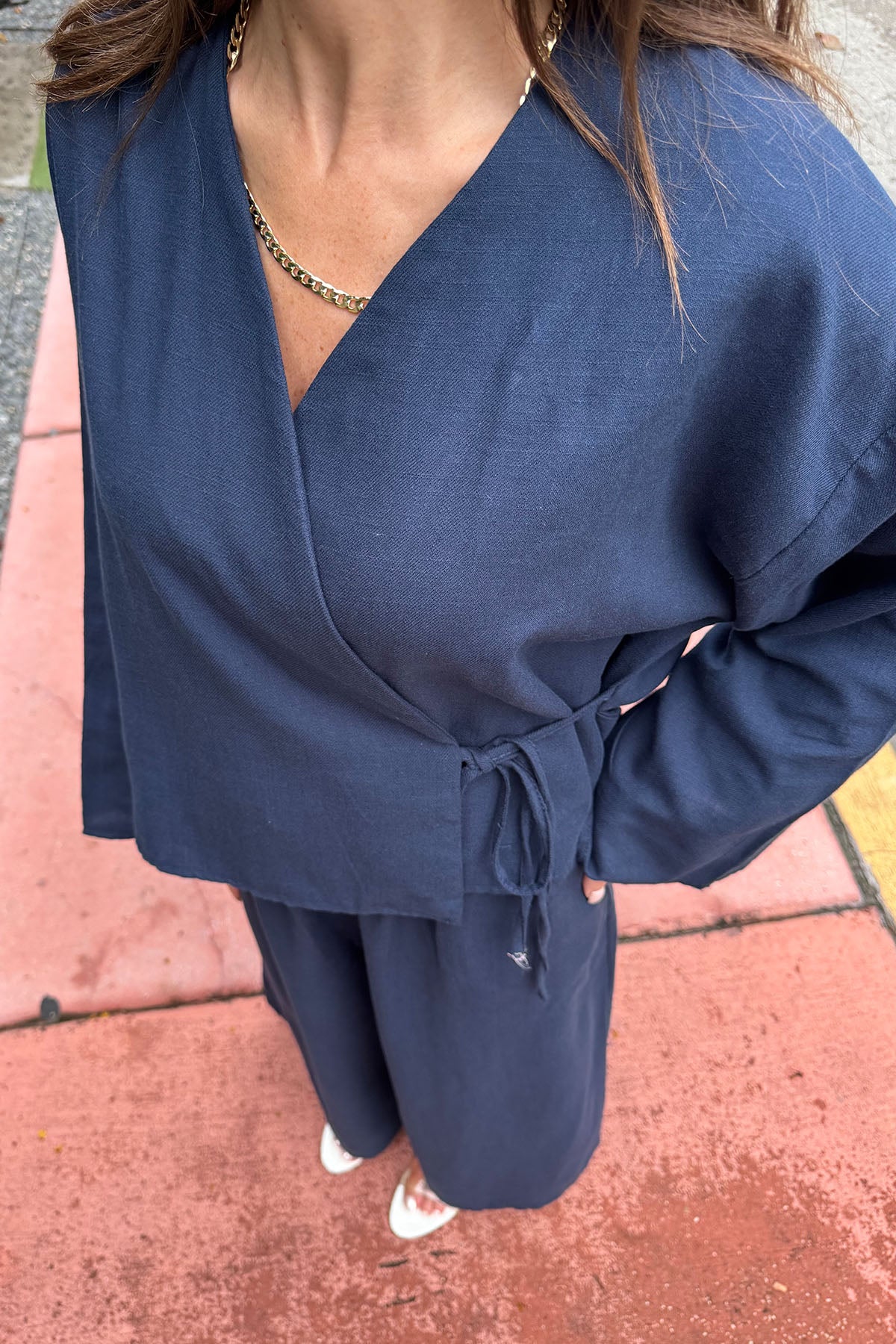 Kadın Organik Pamuk Kısa Kimono Lacivert