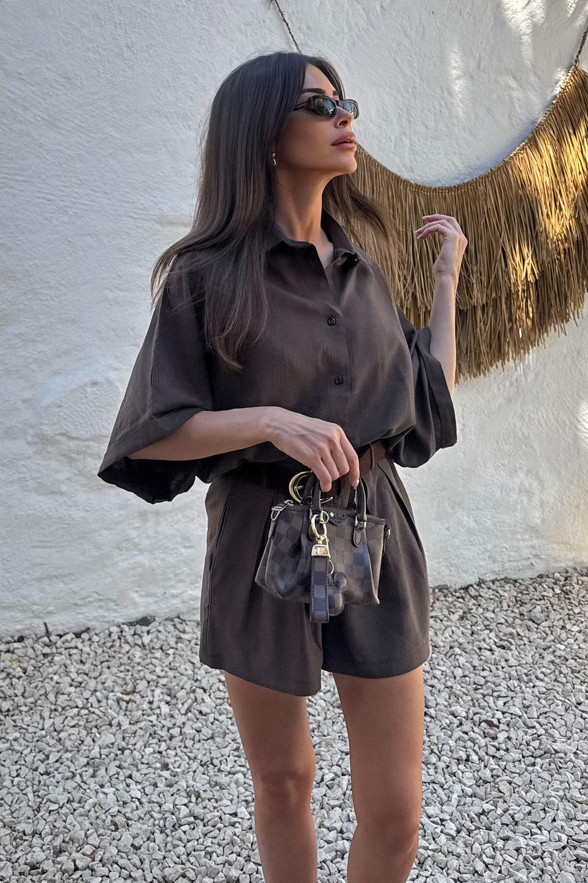 Kadın İkili Keten Takım Kahverengi