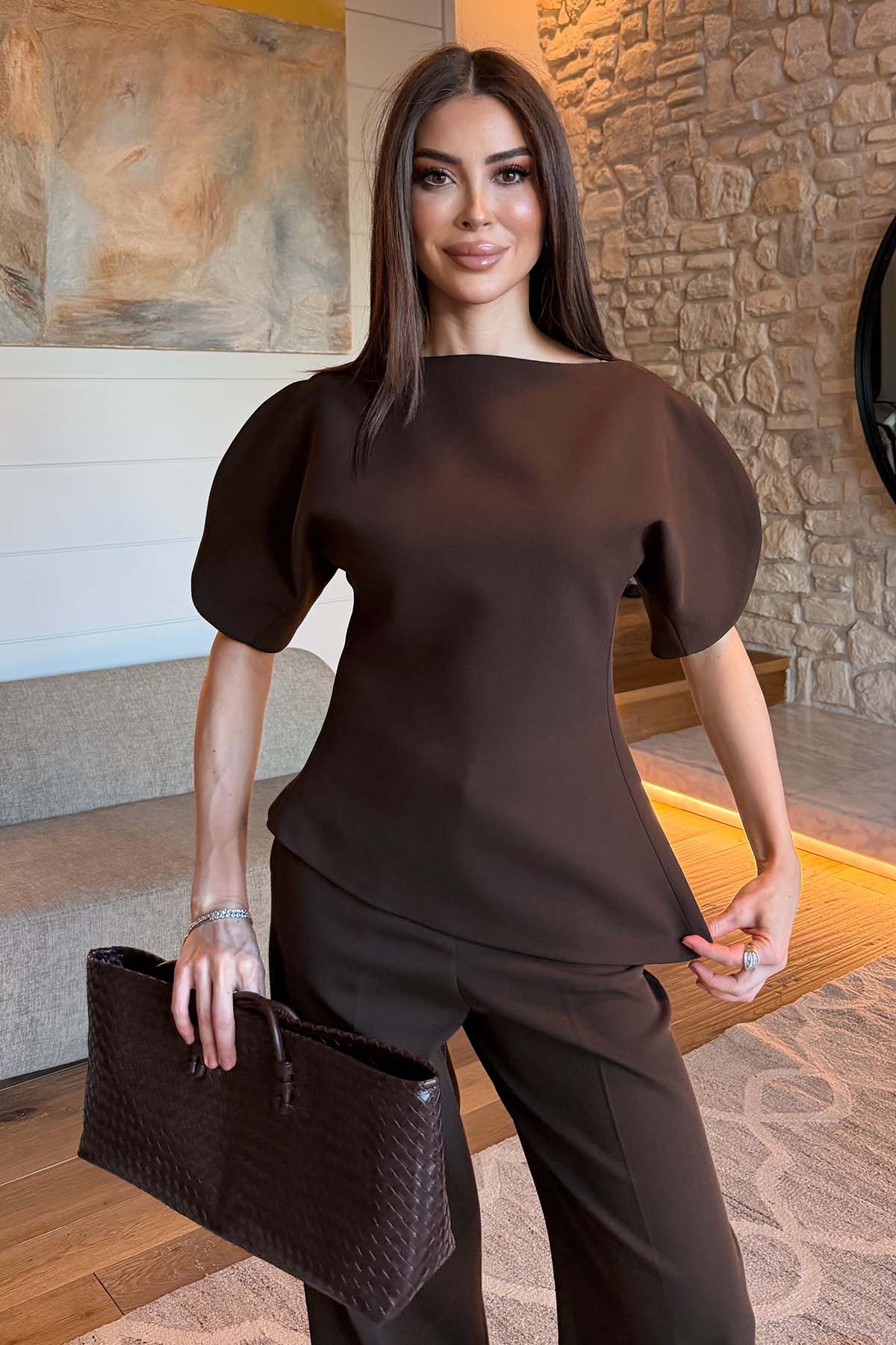 Kadın Premium Kol Detaylı Takım Acı Kahve