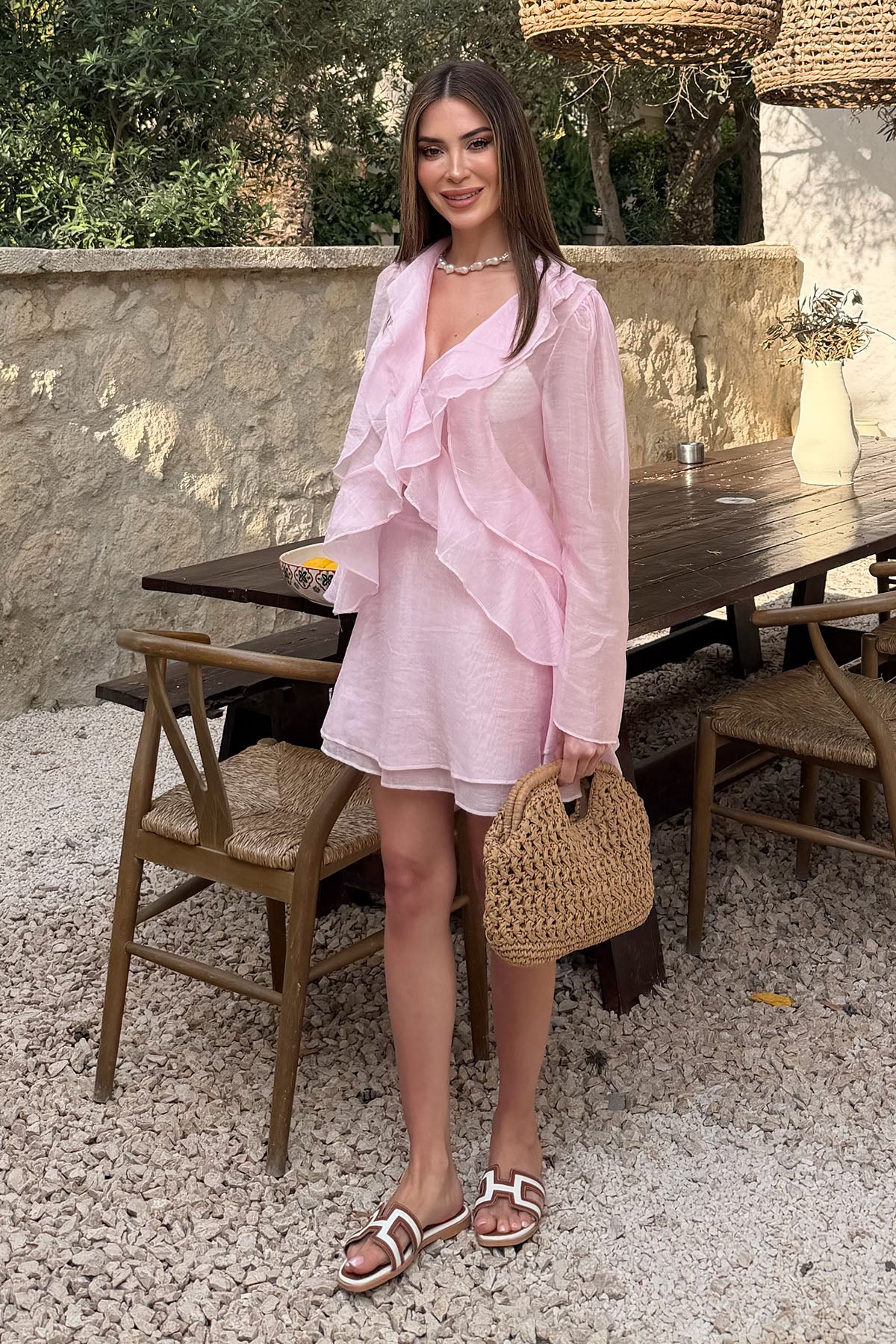 Kadın Fırfırlı Etekli Takım Pembe
