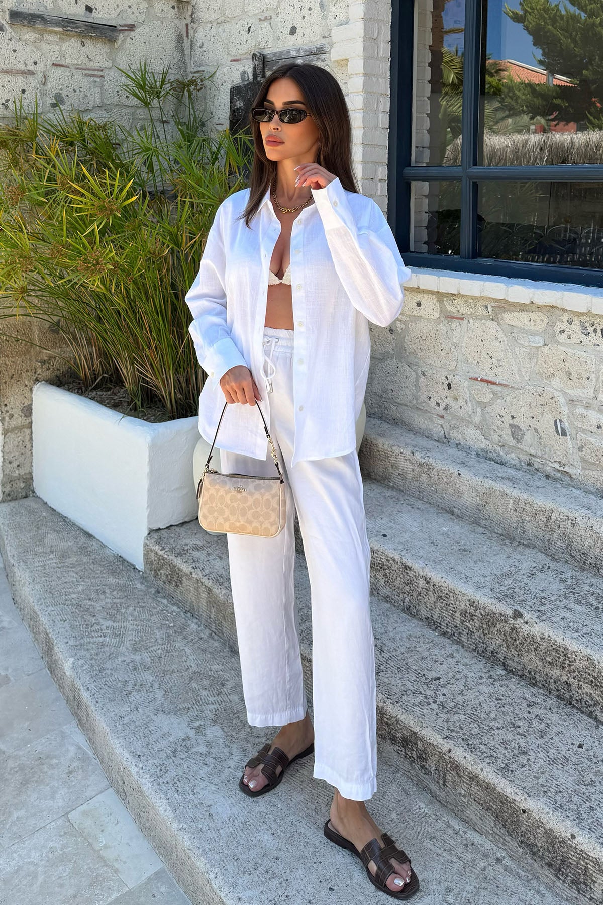 Kadın Organik Pamuklu Basic Gömlek Ekru