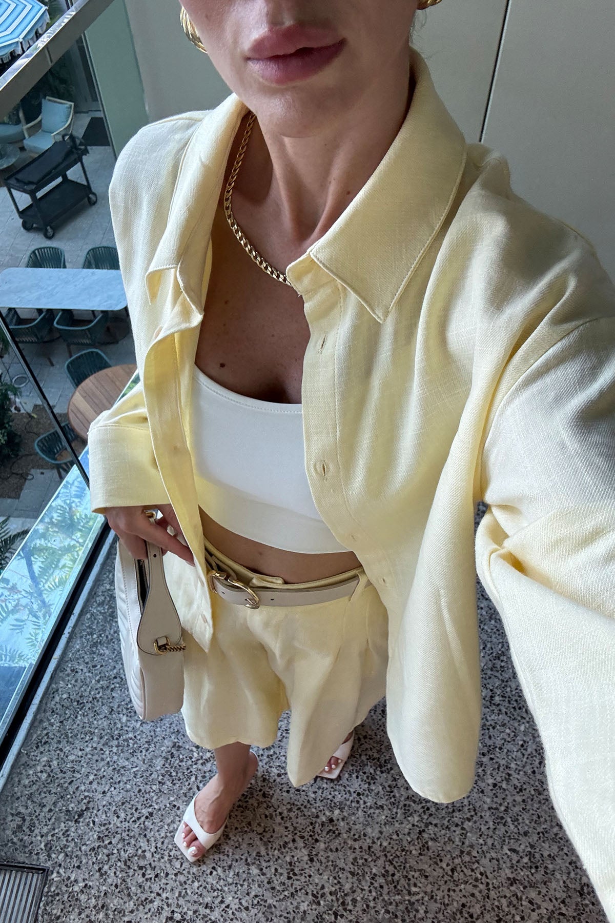 Kadın Organik Pamuk Oversize Kısa Gömlek Tereyağı