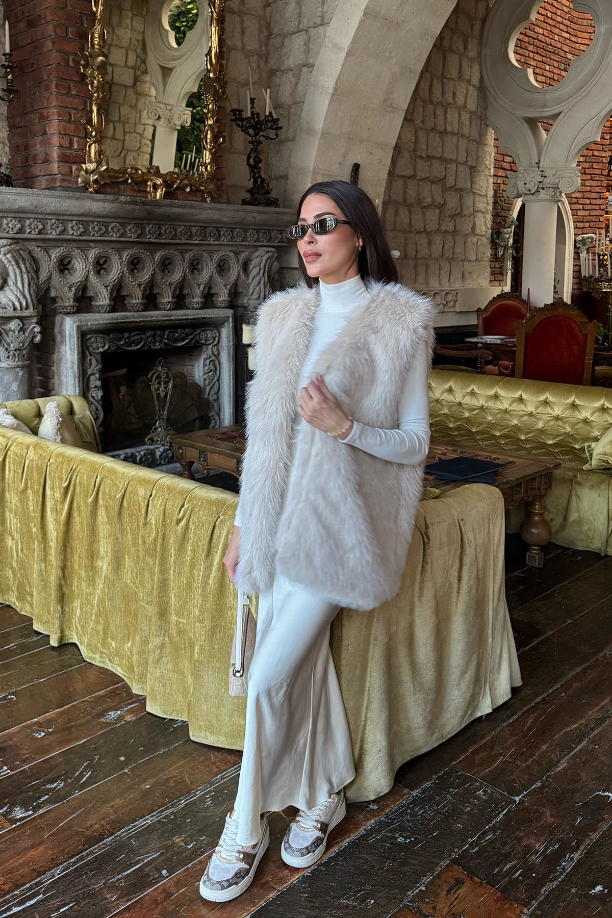 Kadın Kürklü Yelek Ekru