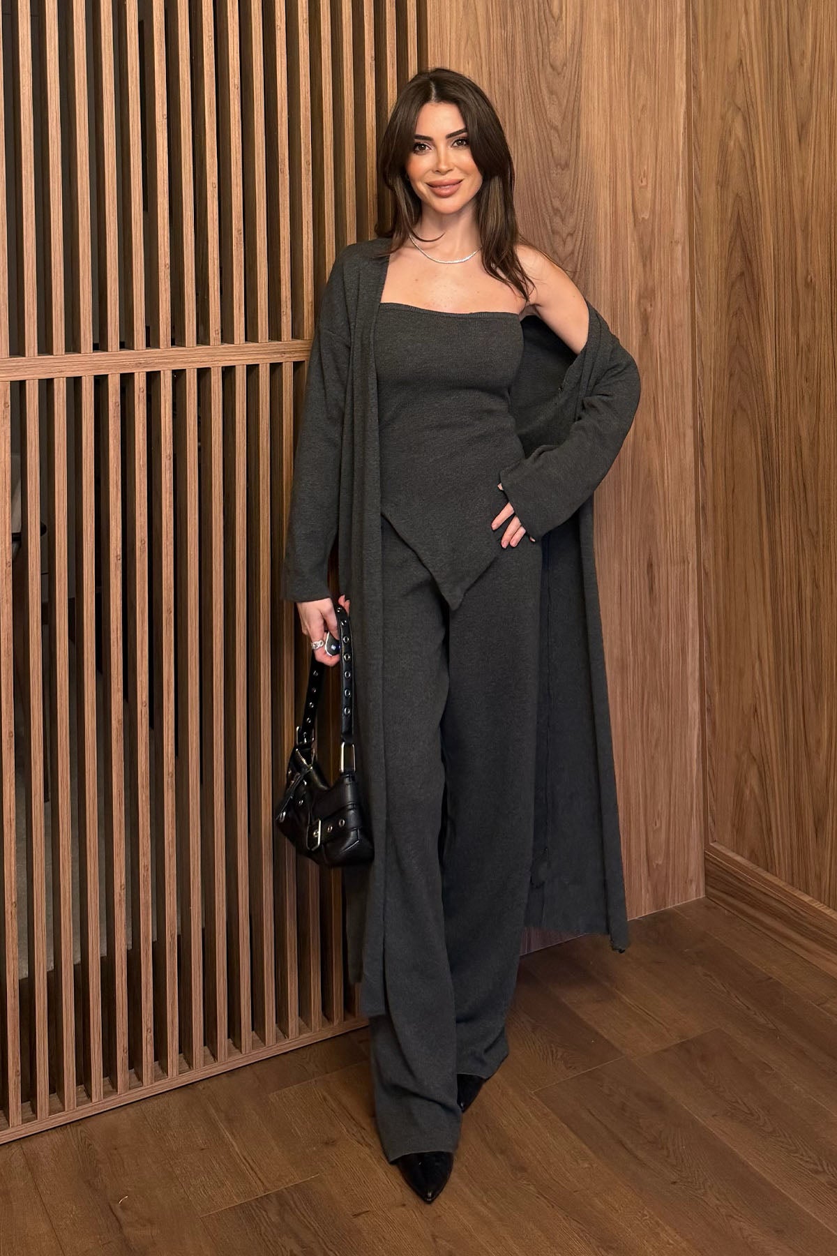 Kadın 3'lü Triko Takım Antrasit