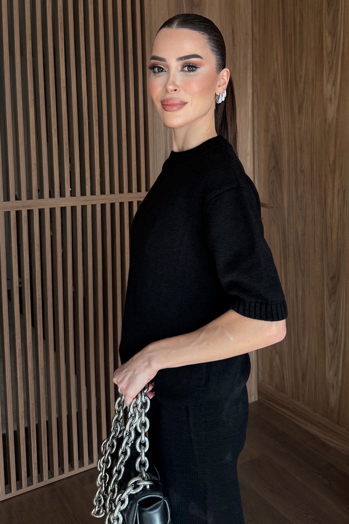 Kadın Pantolonlu Triko Takım Siyah