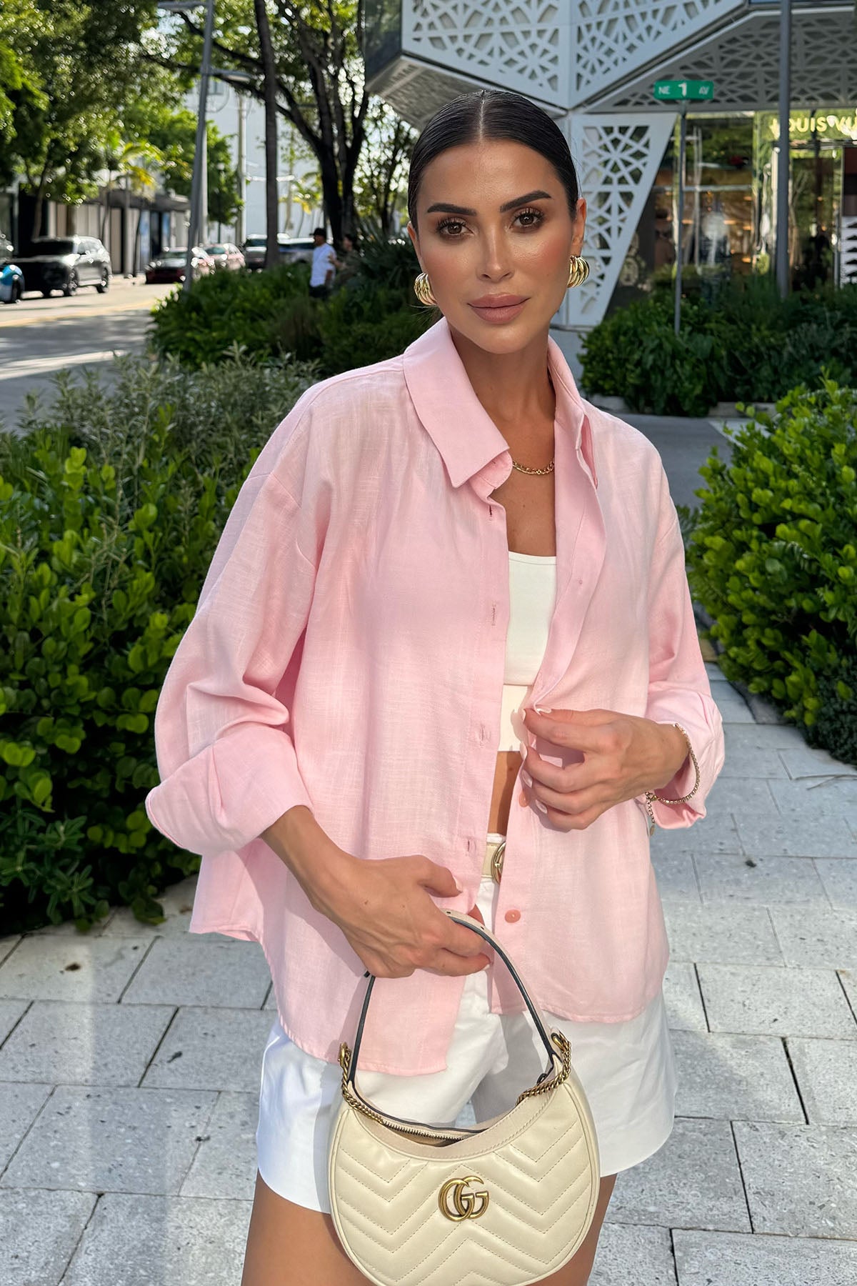 Kadın Organik Pamuk Oversize Kısa Gömlek Pembe