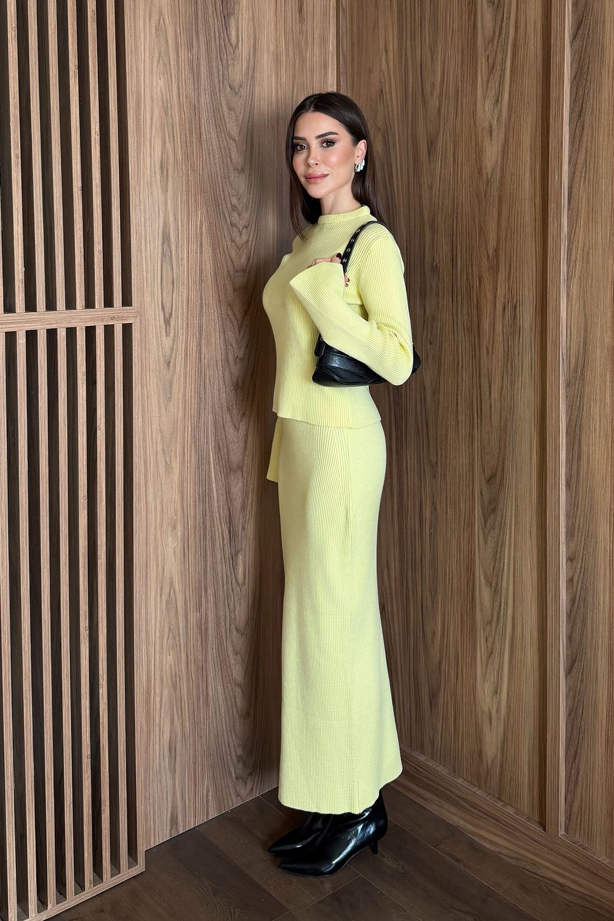 Kadın Triko Etekli Takım Tereyağı