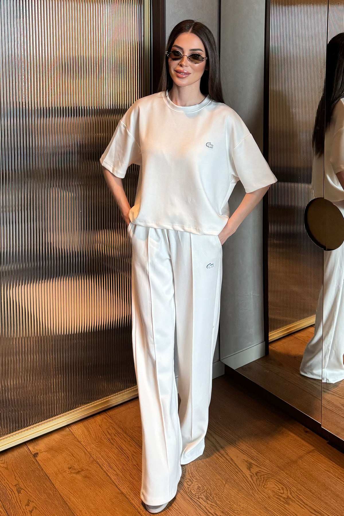 Kadın Nervür Detaylı İkili Rahat Takım Ekru