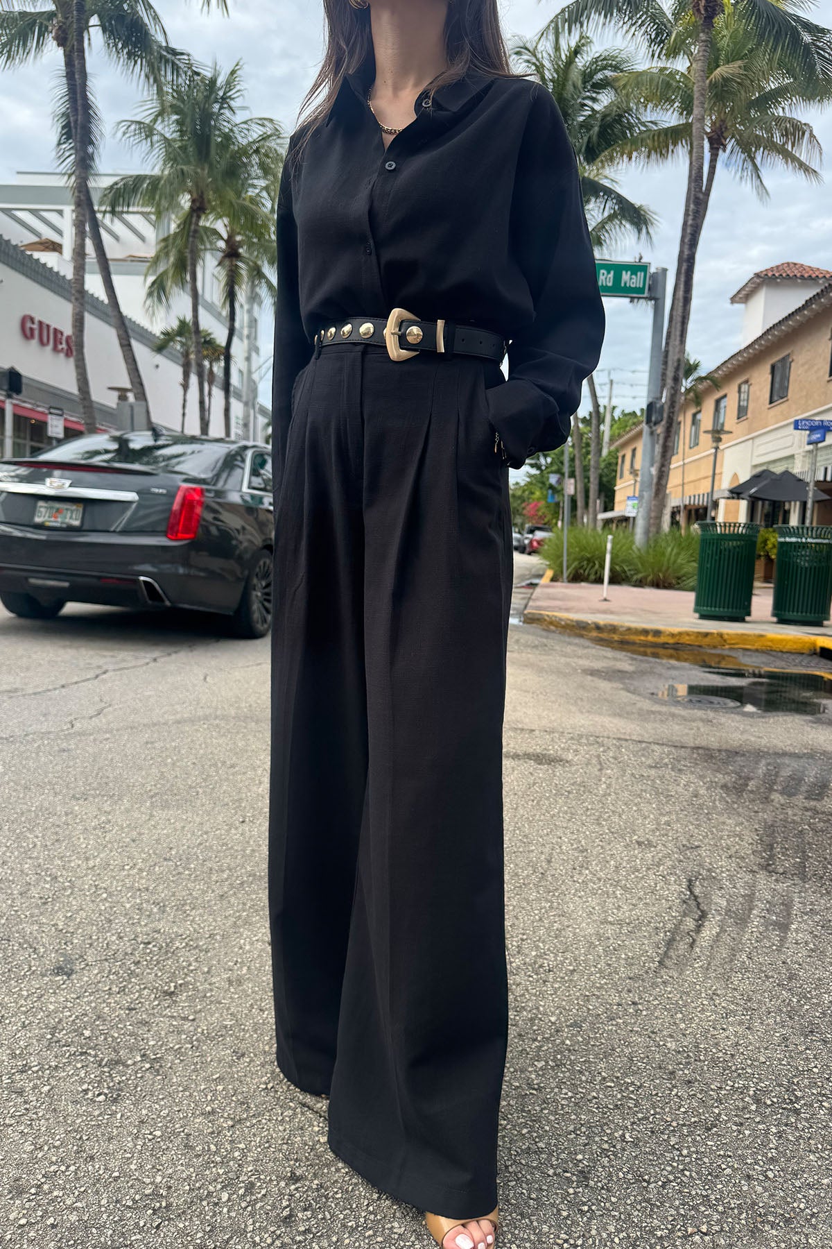 Kadın Organik Pamuk Pileli Palazzo Pantolon Siyah