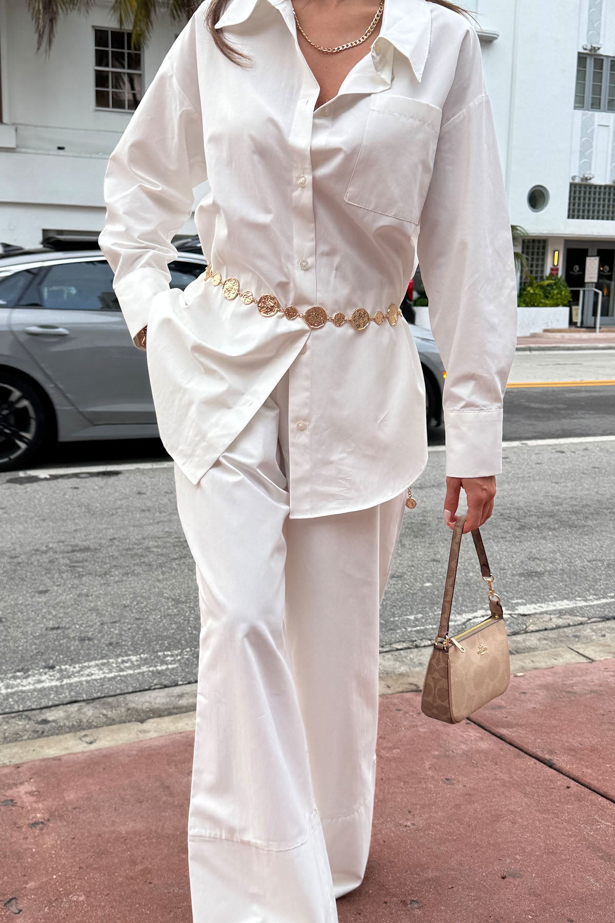 Kadın Poplin Gömlek Pantolon Takım Ekru