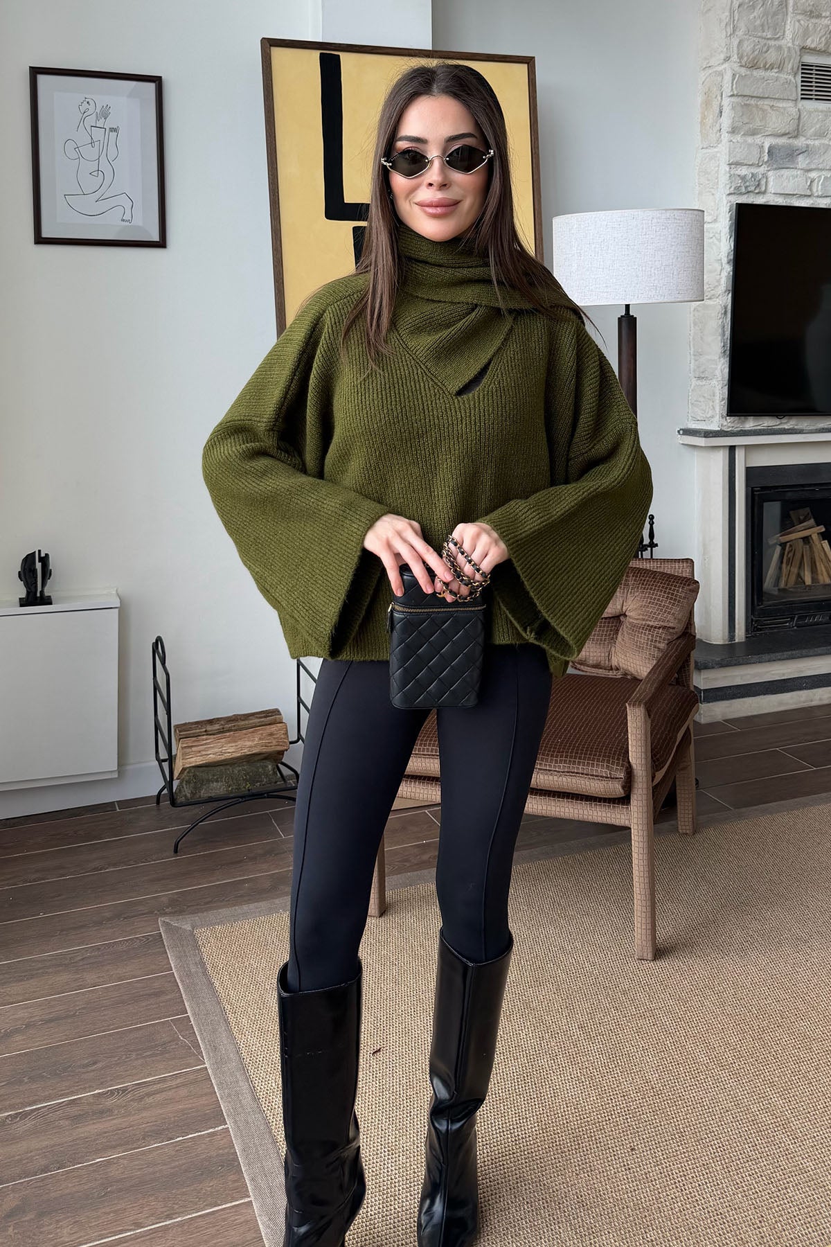 Kadın Atkılı Kazak Haki