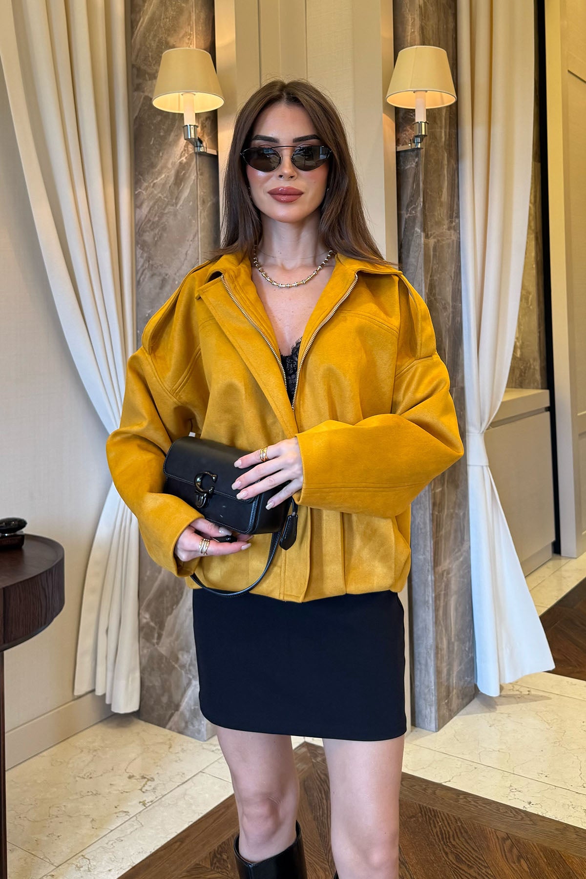 Kadın Süet Ceket Hardal