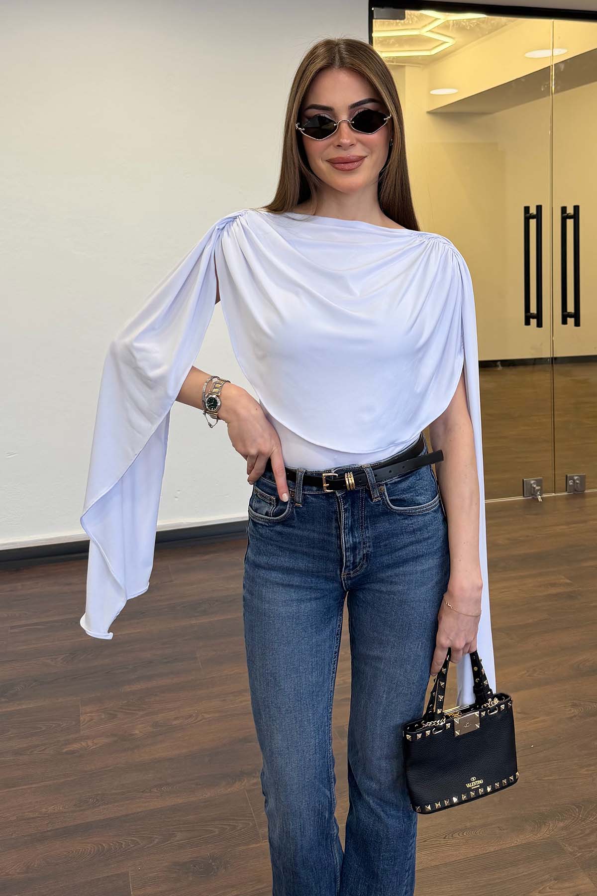 Kadın Omuz Detaylı Bluz Ekru