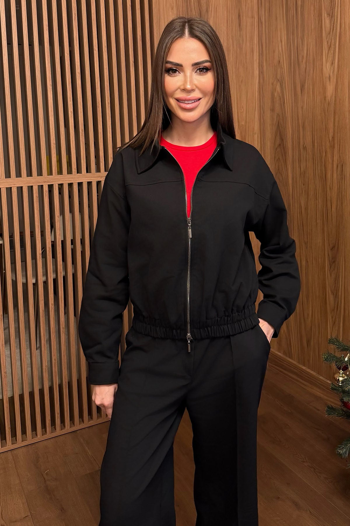 Kadın Gabardin Bomber Ceket Lacivert