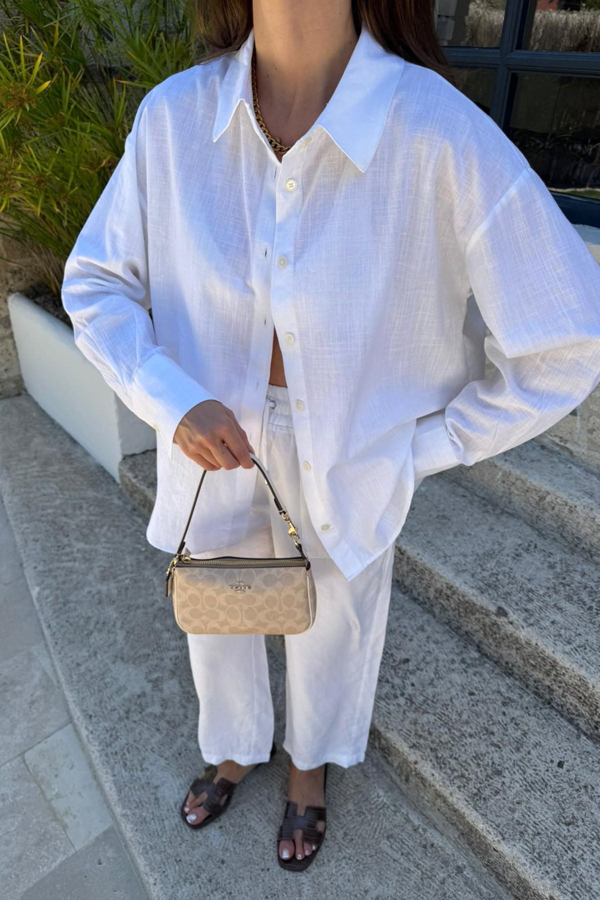 Kadın Organik Pamuklu Basic Gömlek Ekru